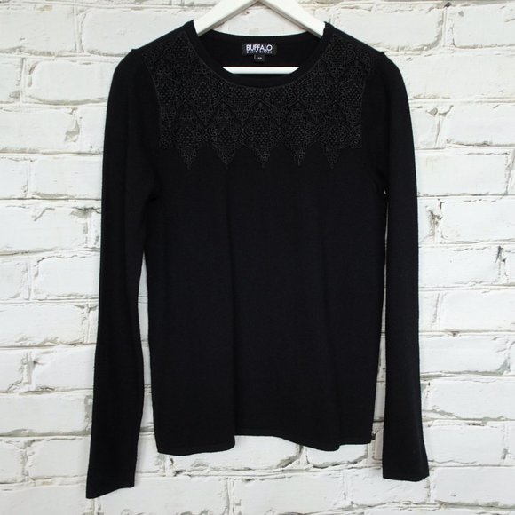 Buffalo David Bitton Black Sweater w/ Lace - Picture 1 of 5